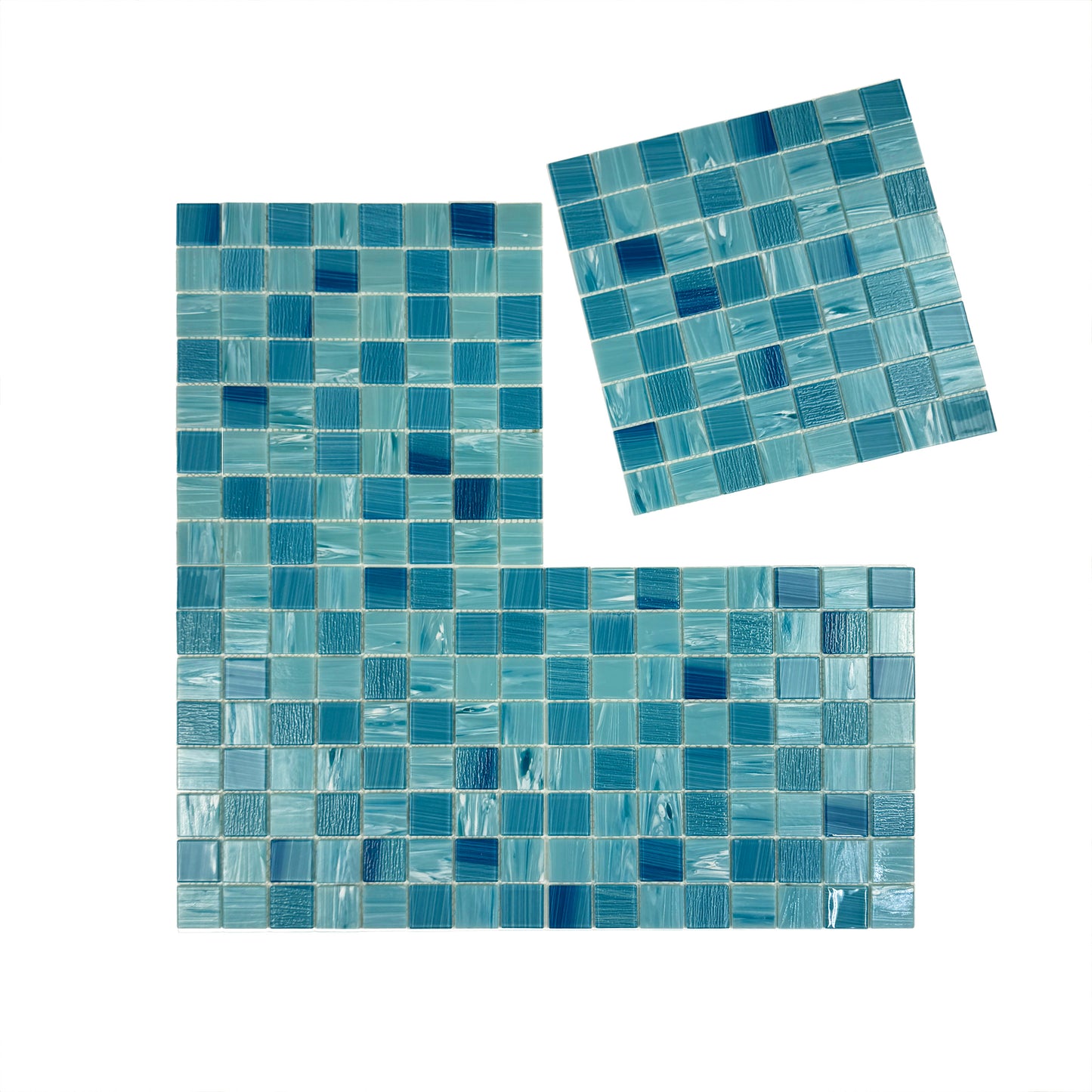 Noble Haven Sky Blue & French Blue Mixed Cloud Hand-Drown Crystal Glass Mosaic