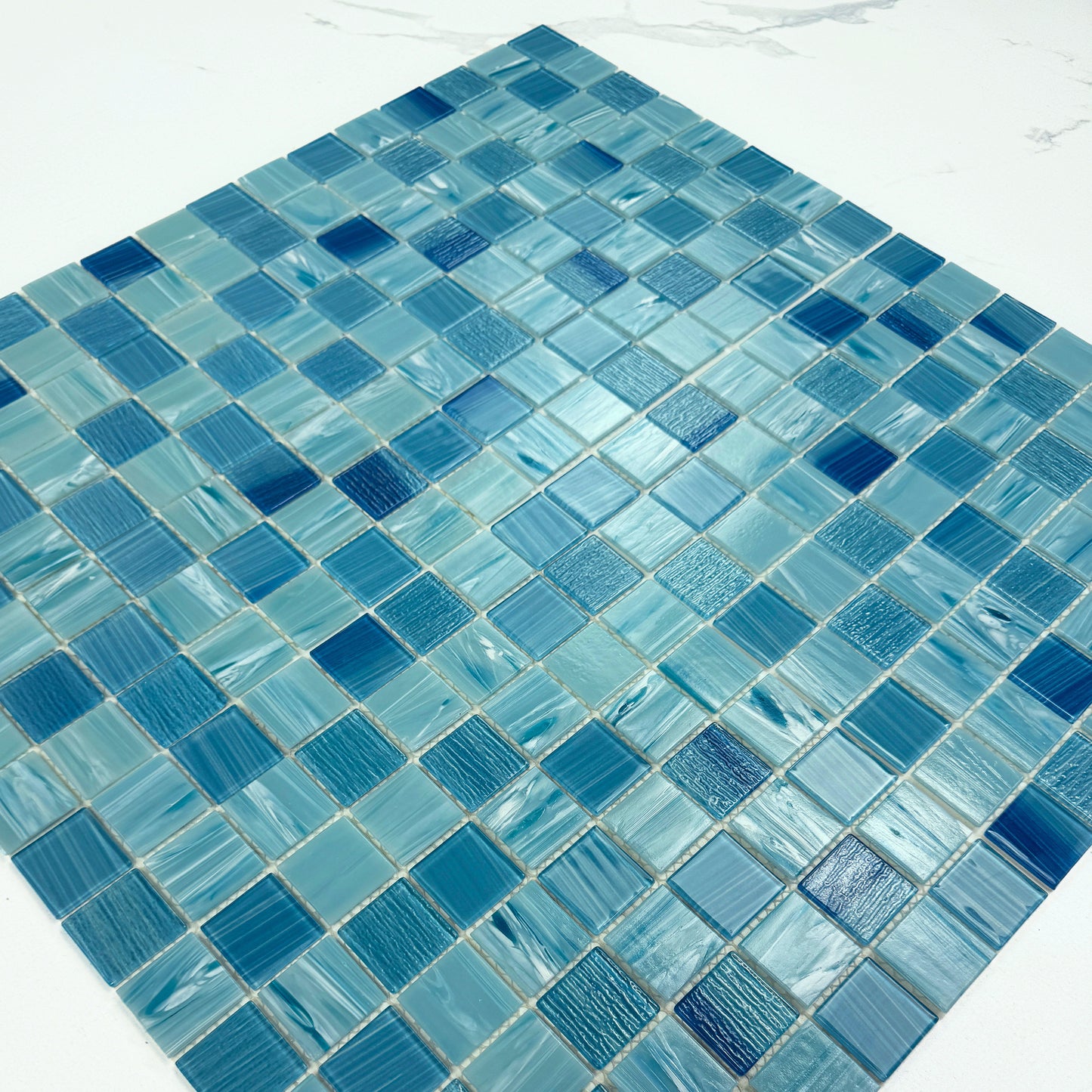 Noble Haven Sky Blue & French Blue Mixed Cloud Hand-Drown Crystal Glass Mosaic