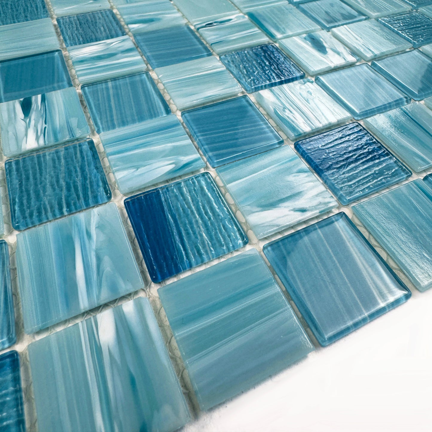 Noble Haven Sky Blue & French Blue Mixed Cloud Hand-Drown Crystal Glass Mosaic