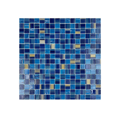 Noble Haven Light Blue & Navy Blue & Golden Color Mixed Cloud Hand-Drown Crystal Glass Mosaic