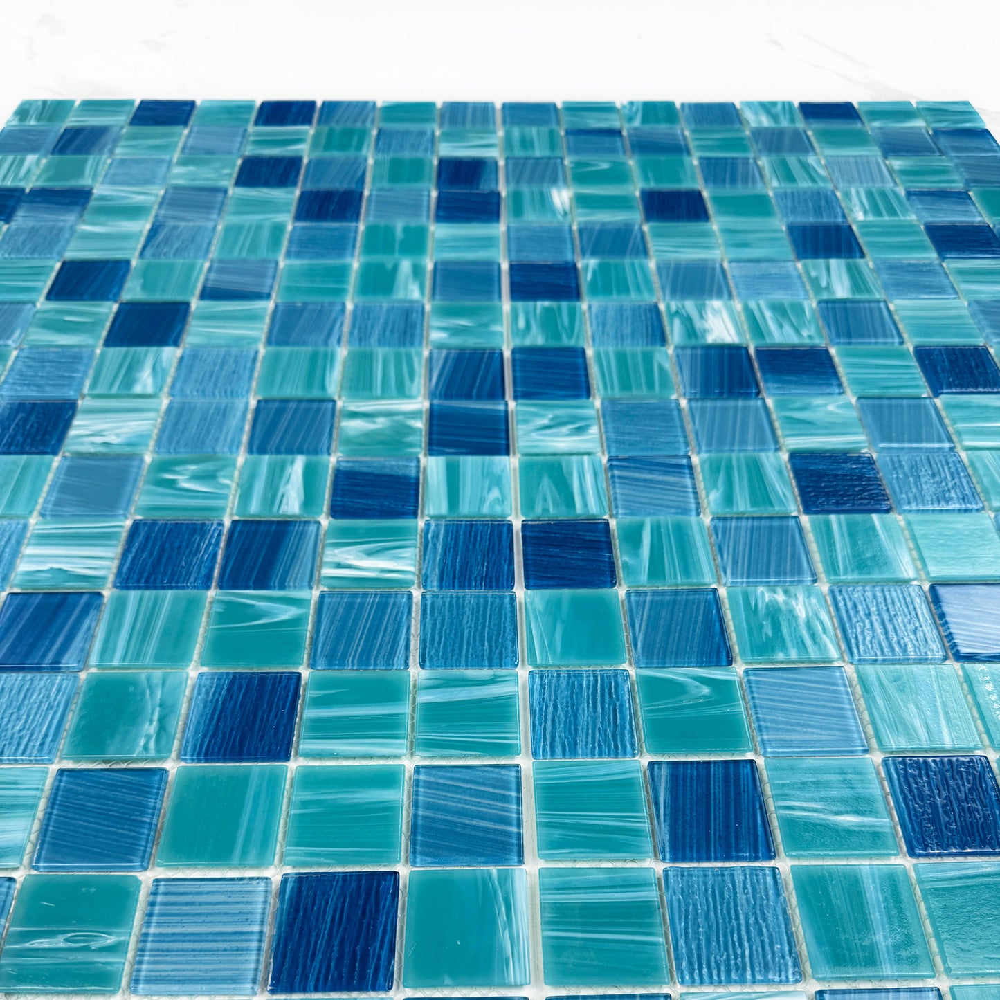 Noble Haven Tiffany Blue & French Blue & Light Blue Mixed Cloud Hand-Drown Crystal Glass Mosaic