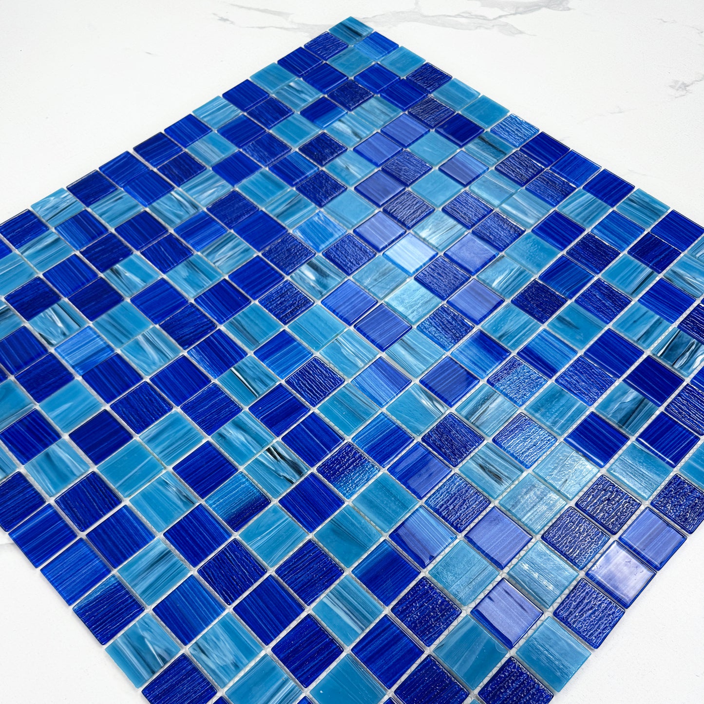 Noble Haven Aqua Blue & Klein Blue Mixed Cloud Hand-Drown Crystal Glass Mosaic