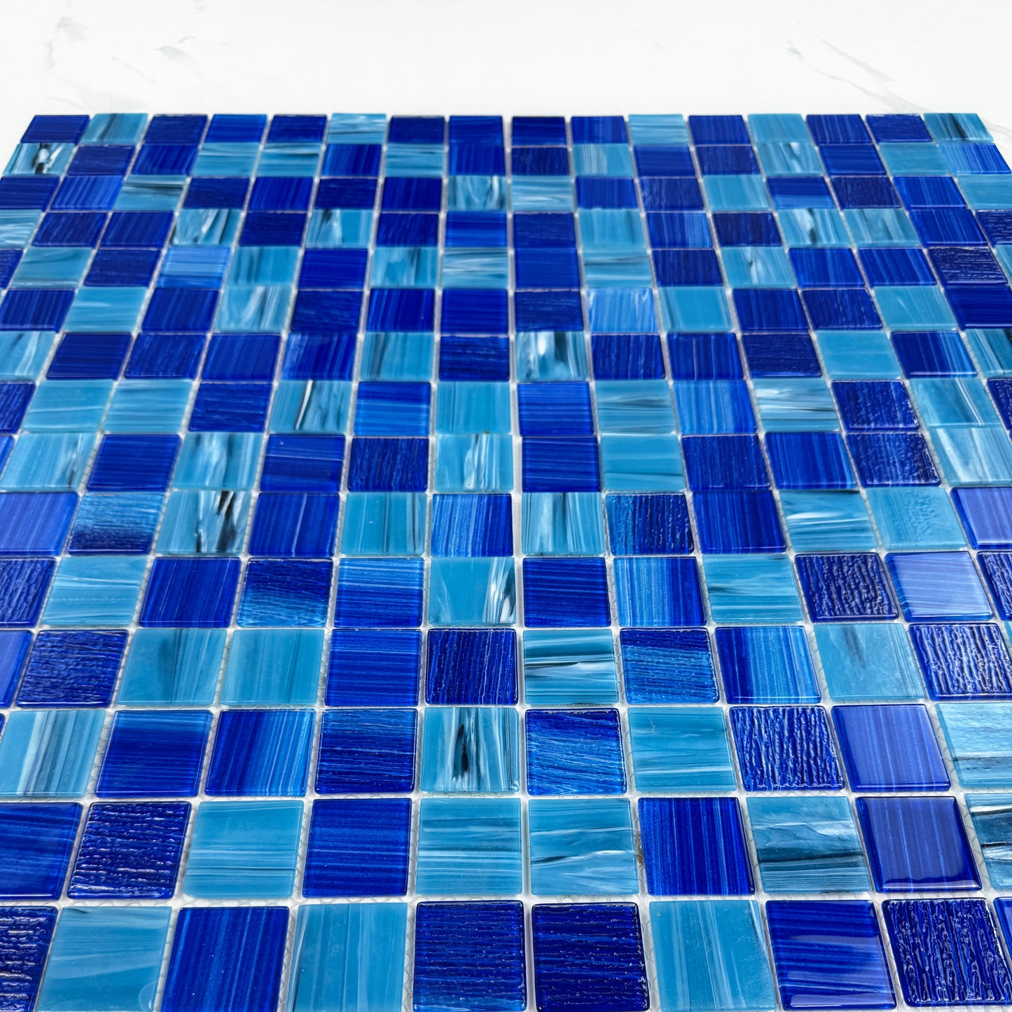 Noble Haven Aqua Blue & Klein Blue Mixed Cloud Hand-Drown Crystal Glass Mosaic