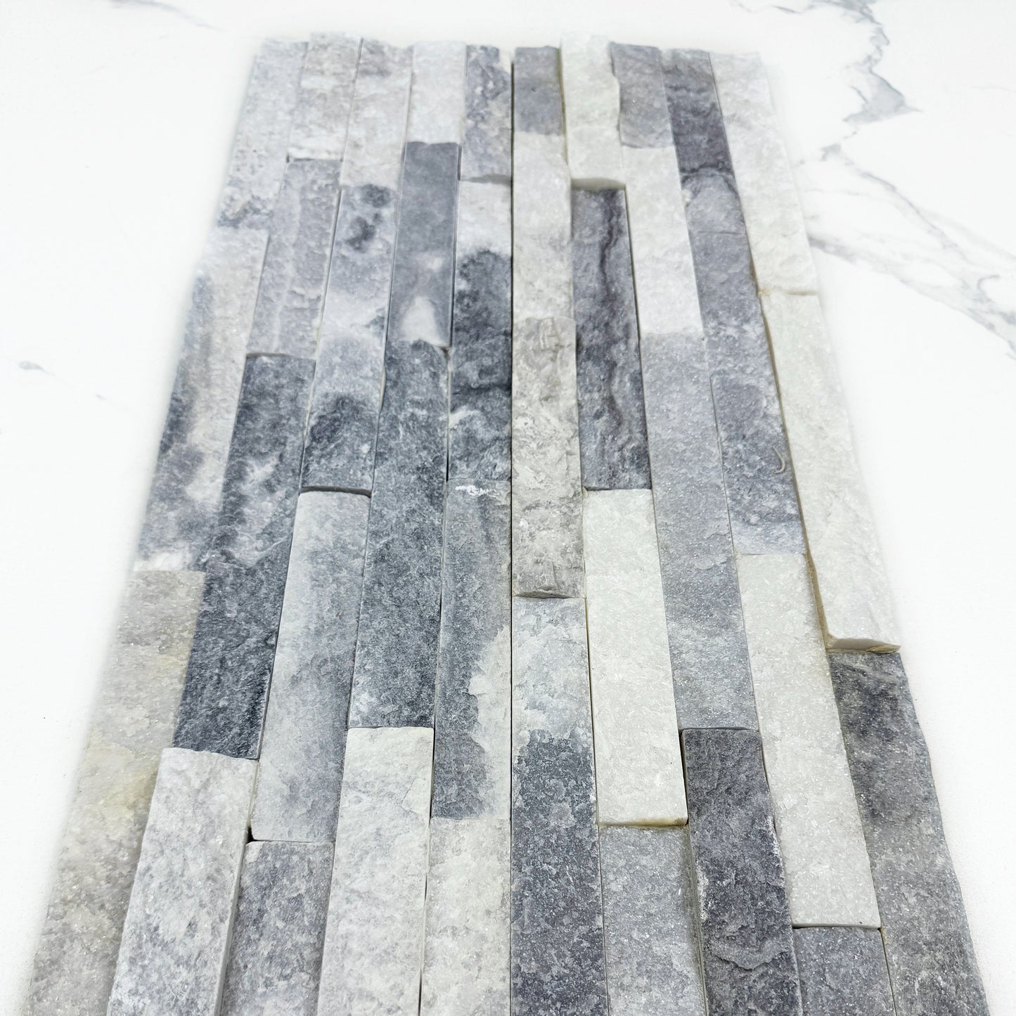 Starlit Quartz  White & Pewter Grey Split Marble Wall Cladding