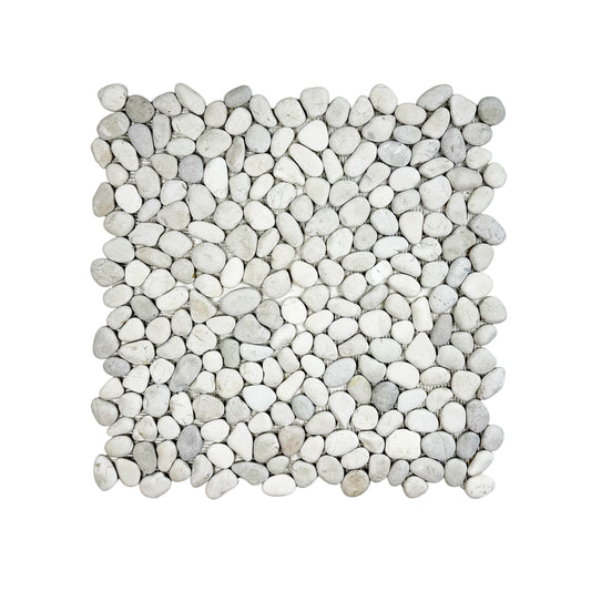 Pebble Serenade Off White & Light Beige Semi-Matte Irregular Round Shape Natural Pebble Stone Mosaic