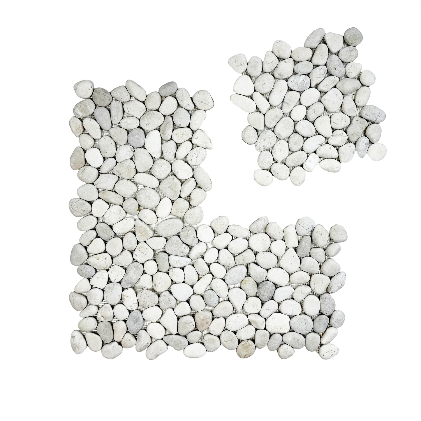 Pebble Serenade Off White & Light Beige Semi-Matte Irregular Round Shape Natural Pebble Stone Mosaic