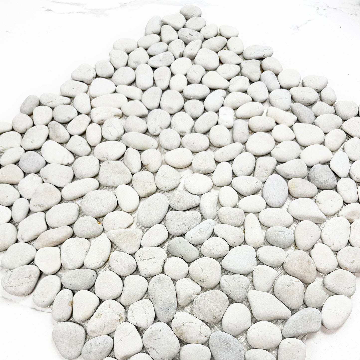 Pebble Serenade Off White & Light Beige Semi-Matte Irregular Round Shape Natural Pebble Stone Mosaic