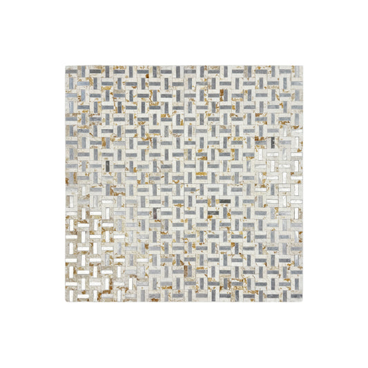 Radiant Eclipse Sunny Beige & Siliver Stainless Steel Split Woven Shape Marble Mosaic