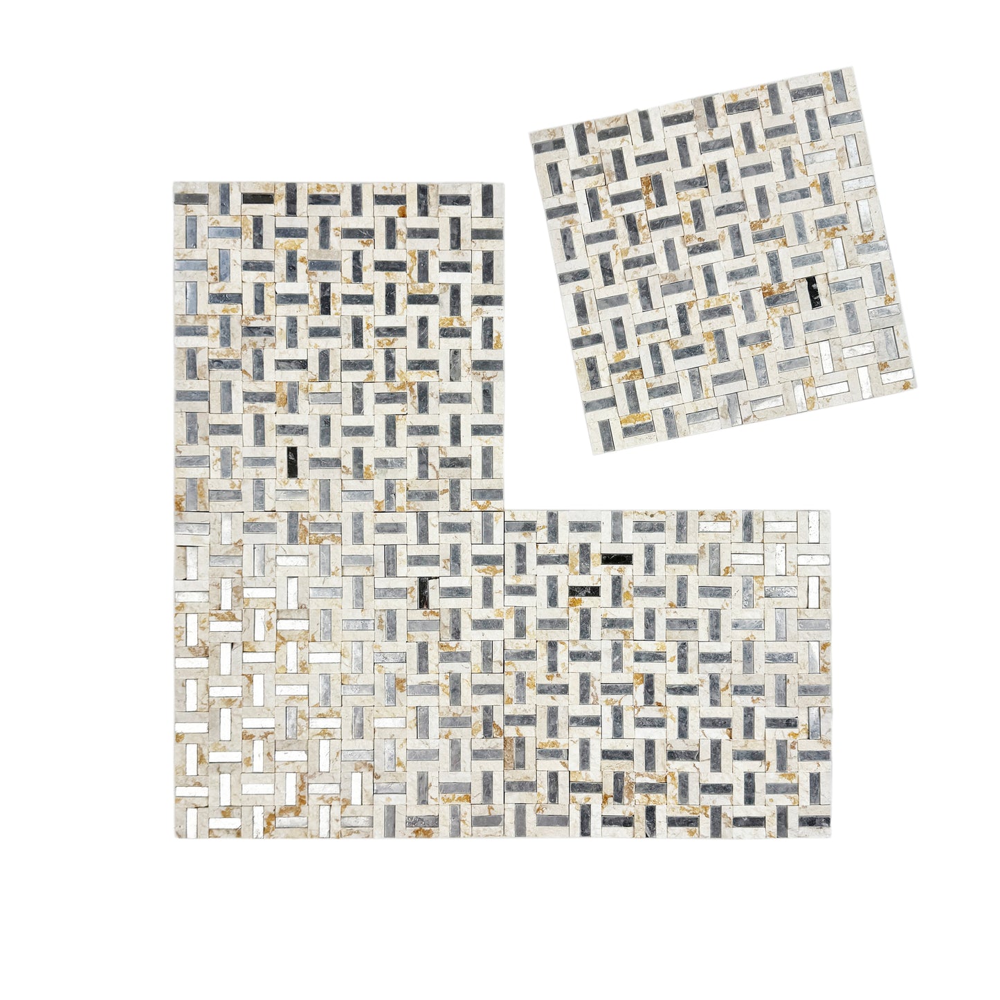 Radiant Eclipse Sunny Beige & Siliver Stainless Steel Split Woven Shape Marble Mosaic