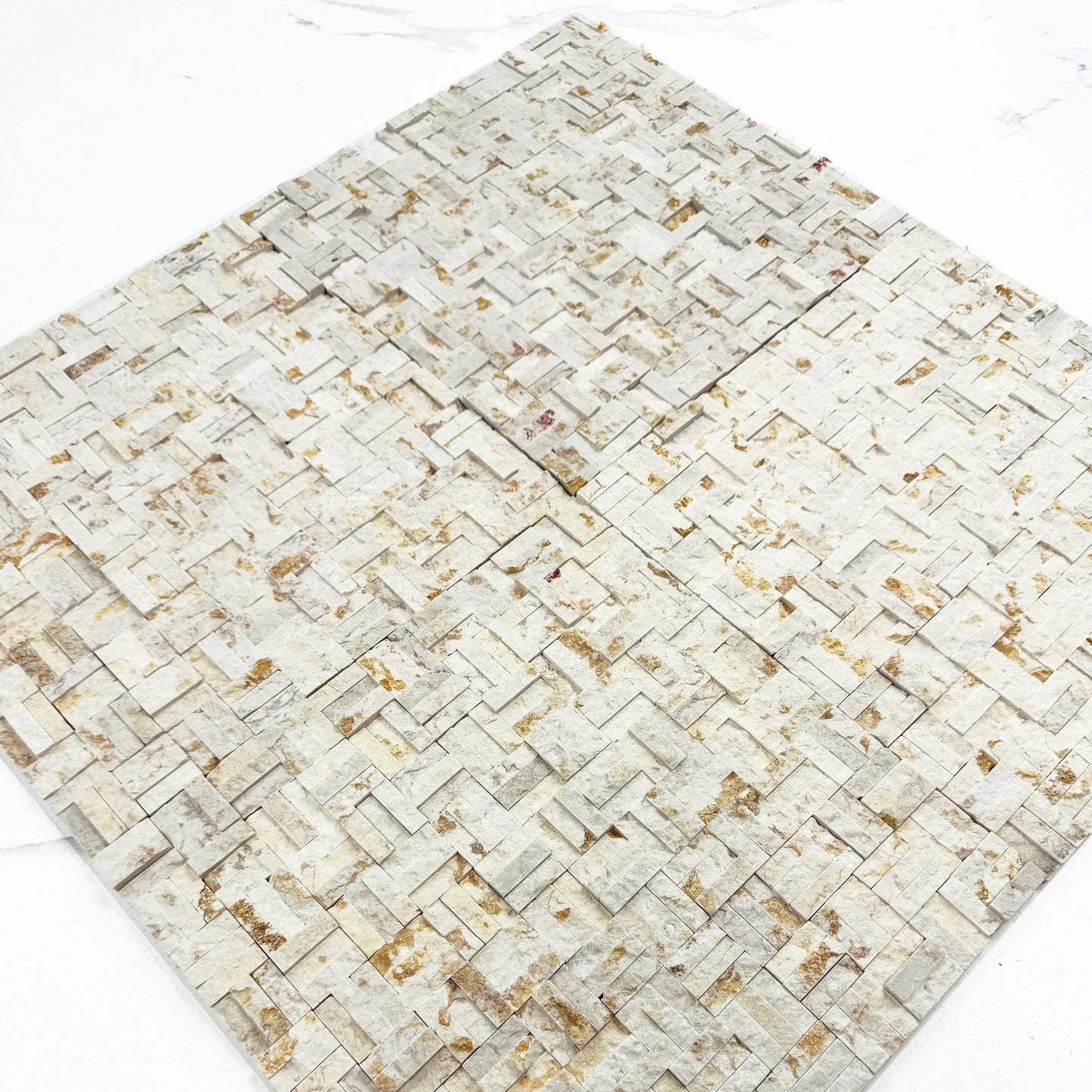 Radiant Eclipse Sunny Beige Split Woven Shape Marble Mosaic