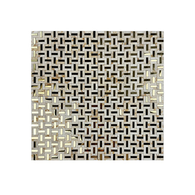 Radiant Eclipse Sunny Beige & Golden Stainless Steel Split Woven Shape Marble Mosaic