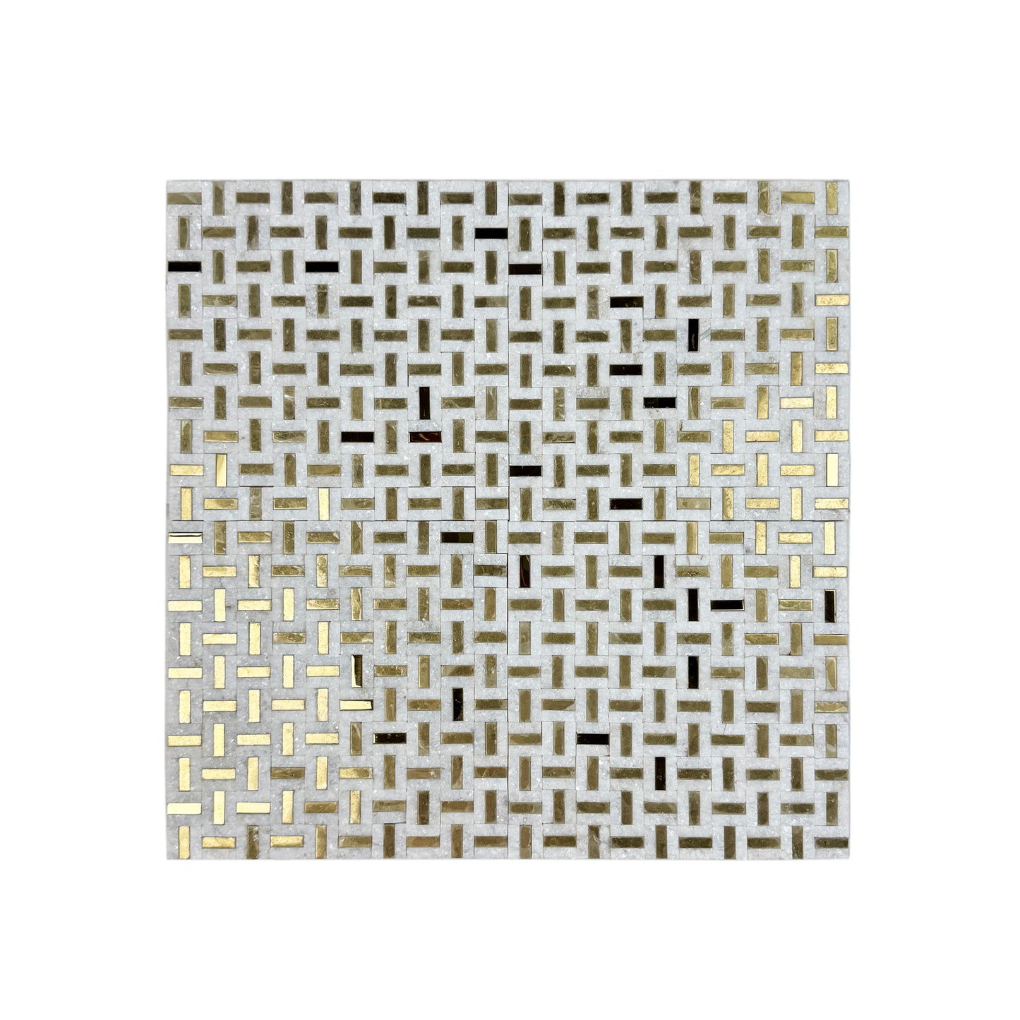 Radiant Eclipse Kwong Sal White & Gold Stainless Steel Split Woven Shape Marble Mosaic