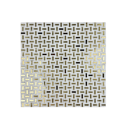 Radiant Eclipse Kwong Sal White & Gold Stainless Steel Split Woven Shape Marble Mosaic