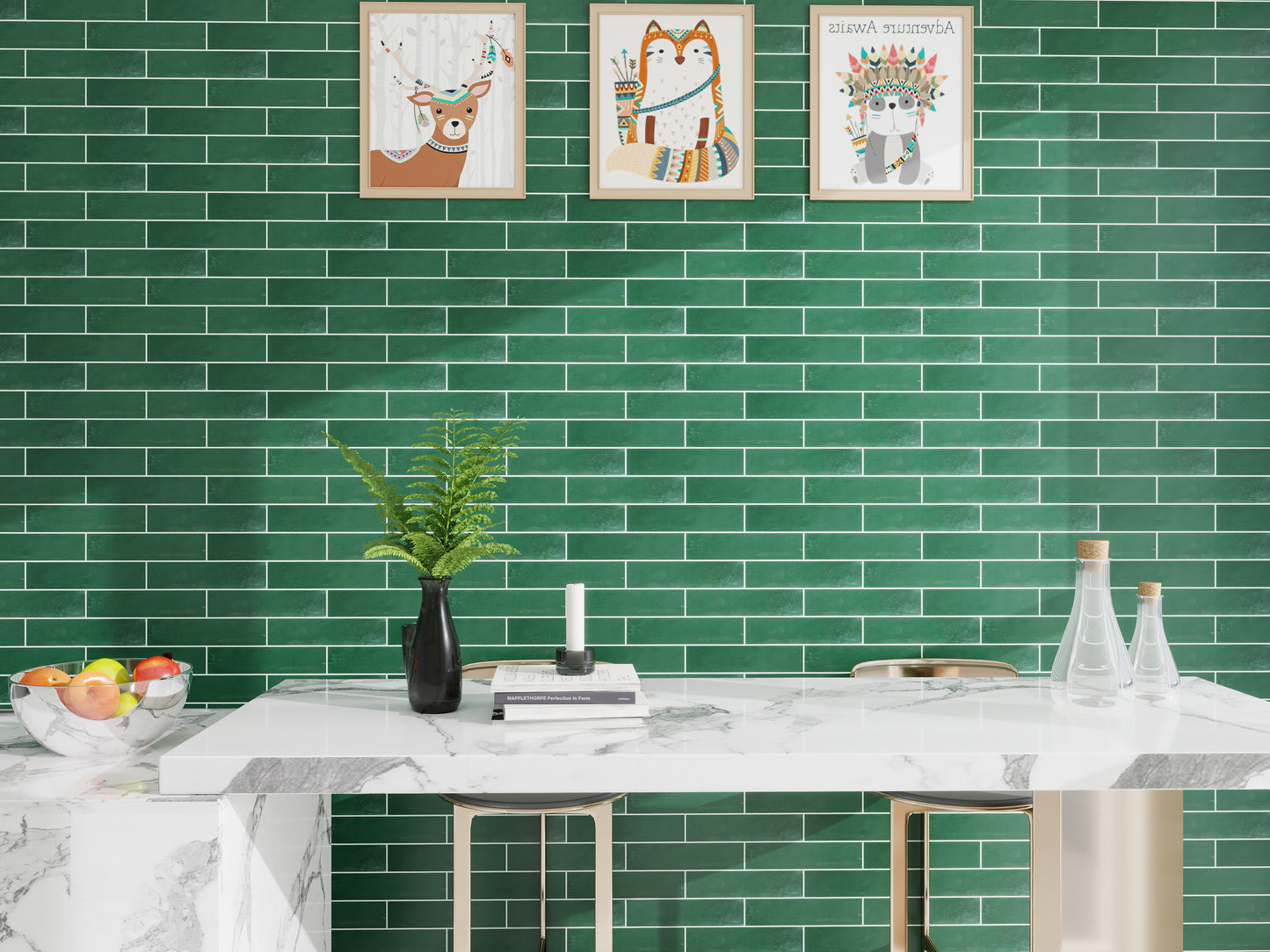 Dark Green Ceramic Subway Tile-Artisanal Tile