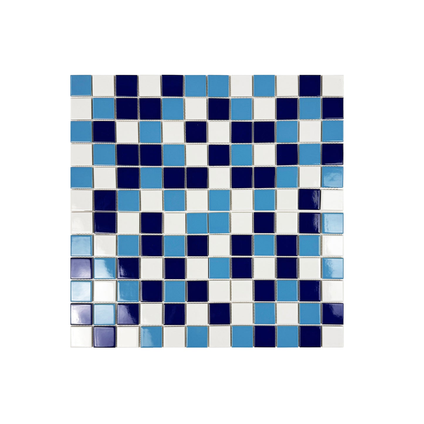 Azure Harmony White & Light Blue & Midnight Blue Mixed  Ordinary Glazed Porcelain Mosaic