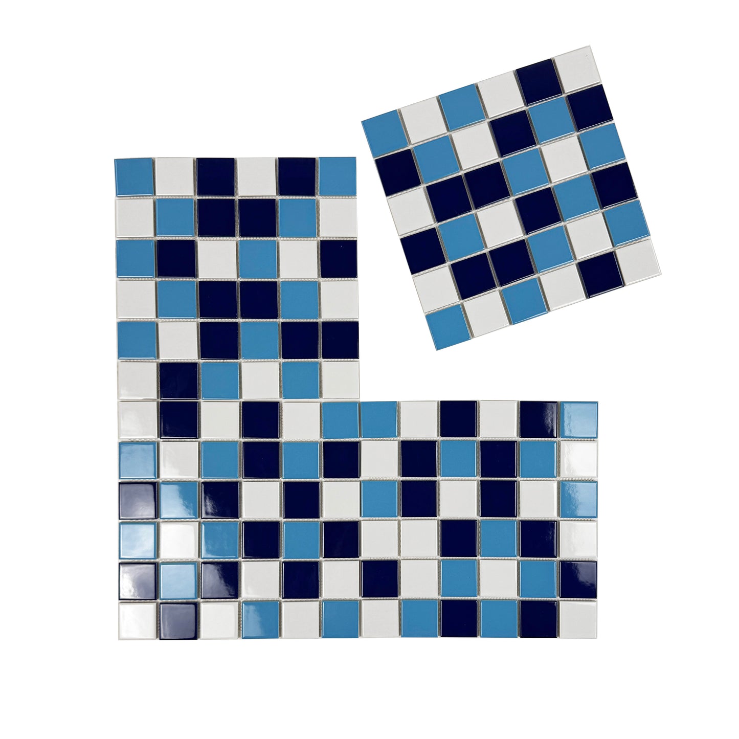 Azure Harmony White & Light Blue & Midnight Blue Mixed  Ordinary Glazed Porcelain Mosaic