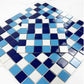 Azure Harmony White & Light Blue & Midnight Blue Mixed  Ordinary Glazed Porcelain Mosaic