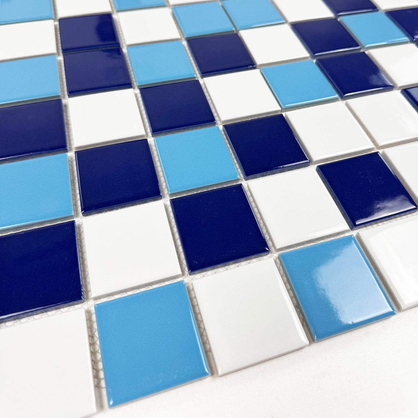 Azure Harmony White & Light Blue & Midnight Blue Mixed  Ordinary Glazed Porcelain Mosaic