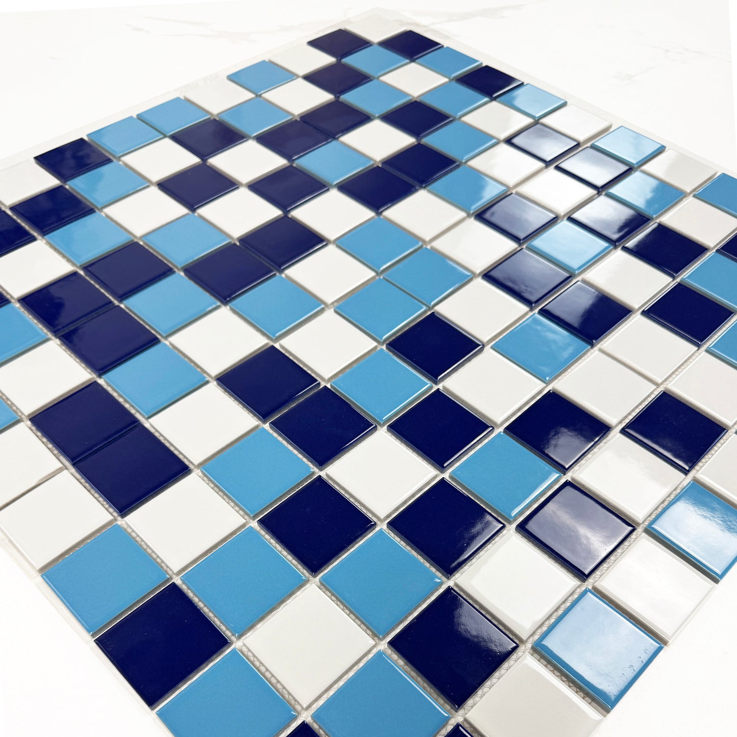 Azure Harmony White & Light Blue & Midnight Blue Mixed  Ordinary Glazed Porcelain Mosaic