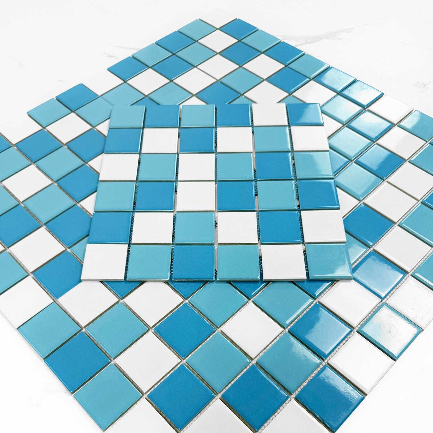 Azure Harmony White & Sky Blue & Light Blue Mixed  Ordinary Glazed Porcelain Mosaic