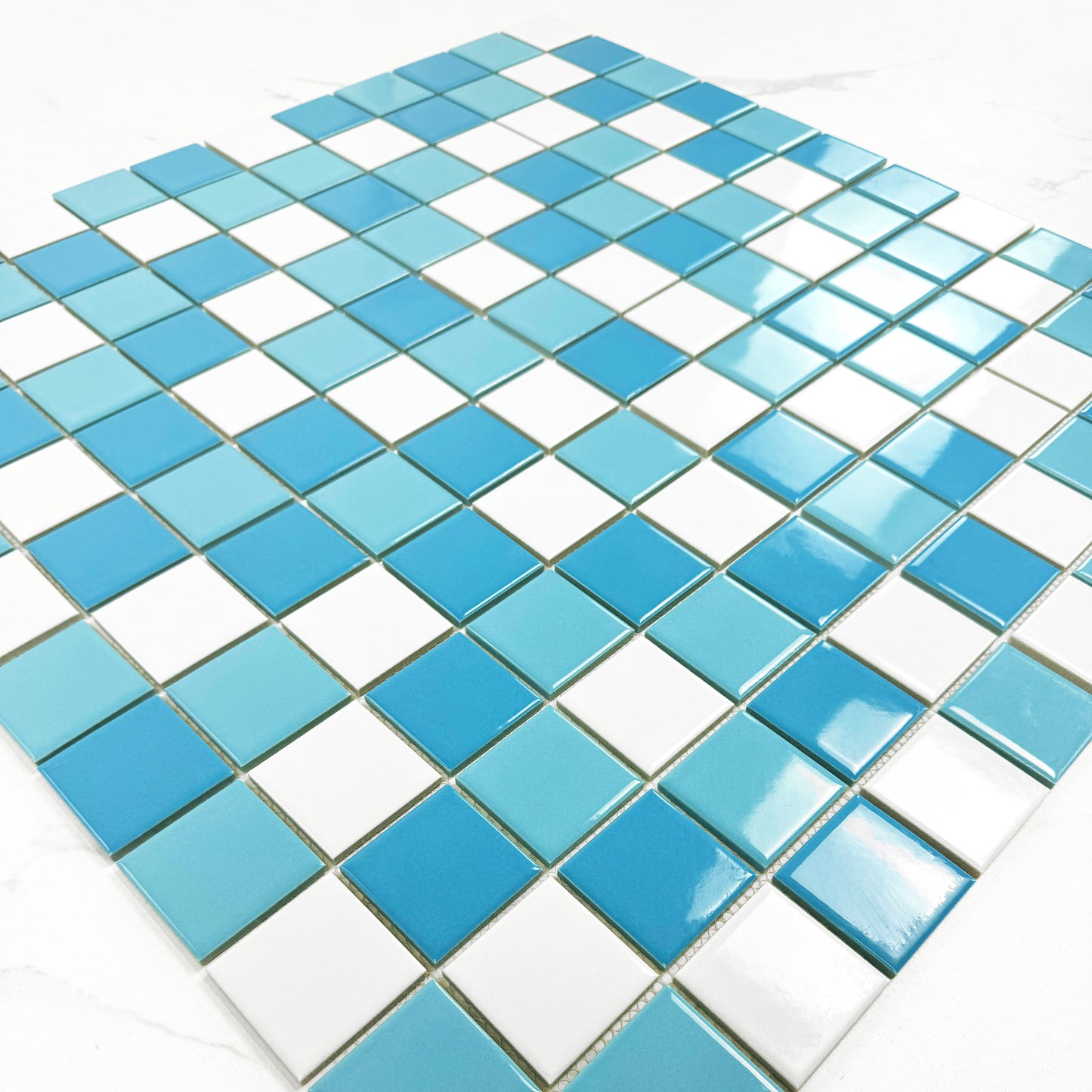 Azure Harmony White & Sky Blue & Light Blue Mixed  Ordinary Glazed Porcelain Mosaic