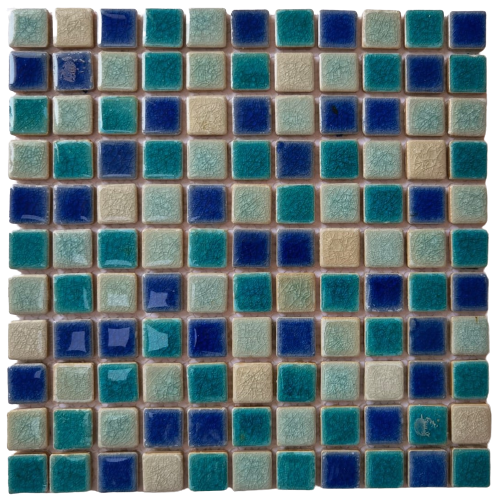 Blue&Green&White Iced Flower Ceramic Mosaic 25x25mm