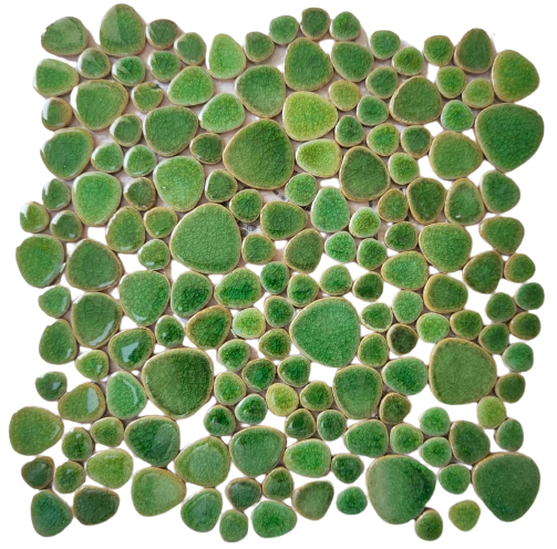 Green Iced Flower Peach Circle Ceramic Mosaic