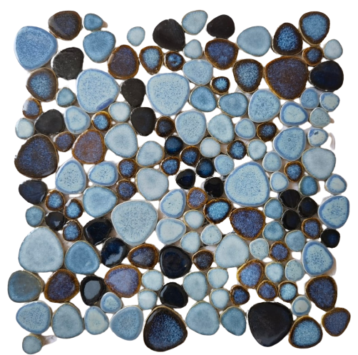 Light&Dark Blue Iced Flower Peach Circle Ceramic Mosaic