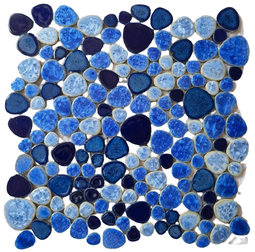 Blue Iced Flower Peach Circle Ceramic Mosaic