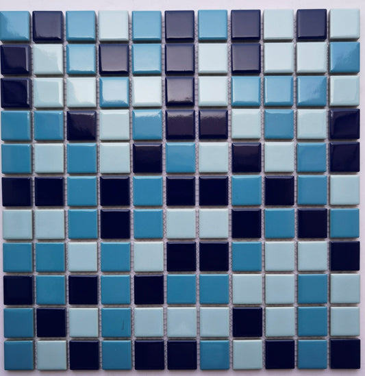 Dark&Light Blue Mix Plain Glazed Porcelain Mosaic 25x25mm