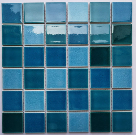 Blue& Dark Green Mix Crack Porcelain Mosaic 48x48mm