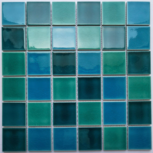 Dark&Light Green Mix Crack Porcelain Mosaic 48x48mm