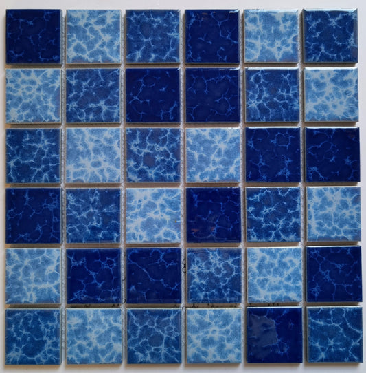 Mix Blue Lightning Pattern Kiln Vary Porcelain Mosaic 48x48mm