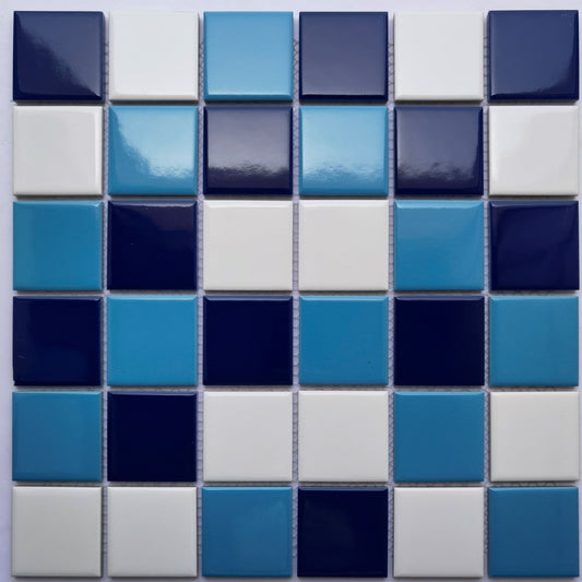 White&Dark Blue Mix Plain Glazed Porcelain Mosaic 48x48mm