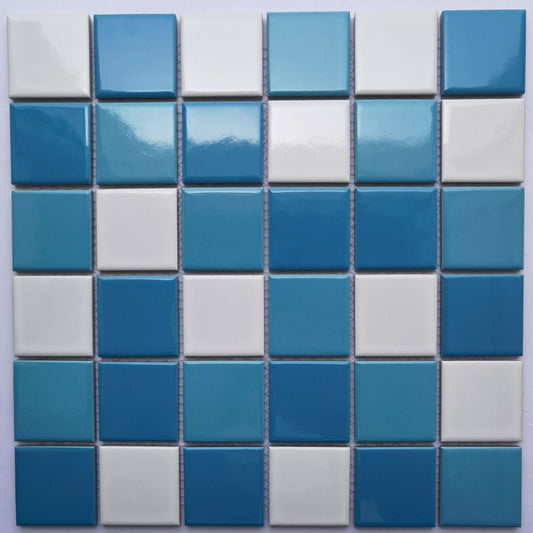 White&Light Blue Mix Plain Glazed Porcelain Mosaic 48x48mm