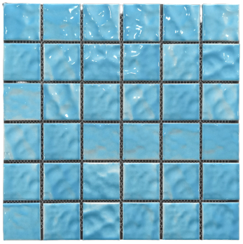 Light Blue Wave Pattern Kiln Vary Porcelain Mosaic 48x48mm