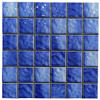 Dark Blue Wave Pattern Kiln Vary Porcelain Mosaic 48x48mm