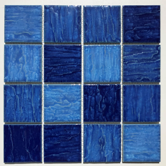 Blue Mix 3D Kiln Vary Porcelain Mosaic 73x73mm