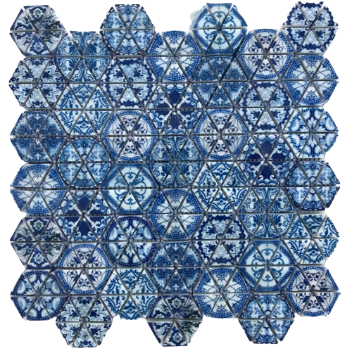 Blue Printed Triangle Hexagon Mosaic