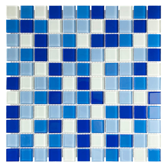 Blue White Mix Crystal Glass Mosaic 25x25mm thin