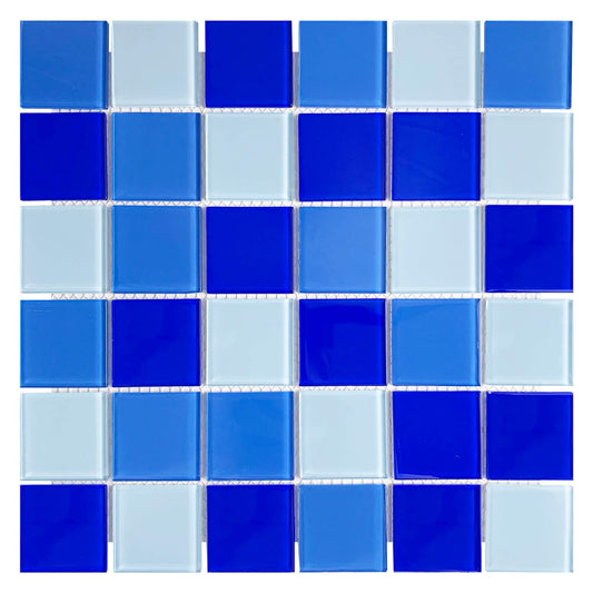 Dark Blue White Mix Crystal Glass Mosaic 48x48 mm thin