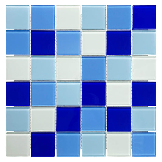 Light Blue White Mix Crystal Glass Mosaic 48x48 mm thin