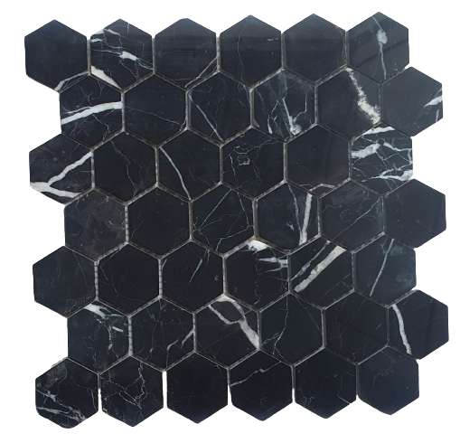 Black Marquina Marble Hexagon Mosaic 48x48mm