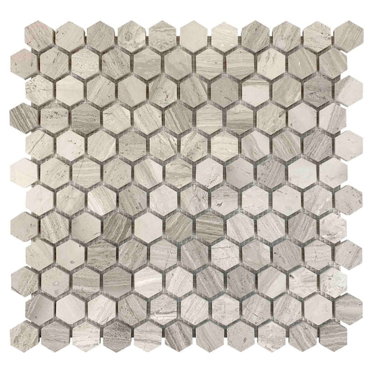 White Wood Marble Hexagon Mosaic 25x25mm