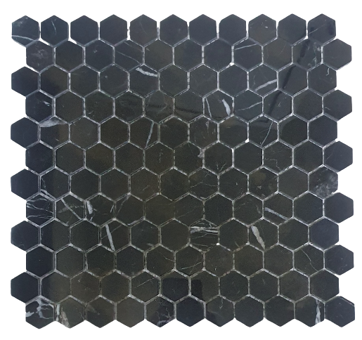 Black Marquina Marble Hexagon Mosaic 25x25mm