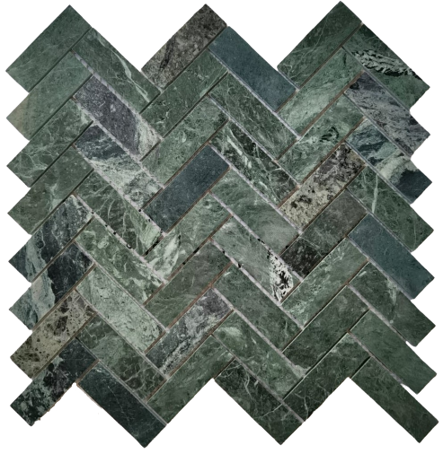 Verde Alpi Marble Herringbone Mosaic 25x75mm