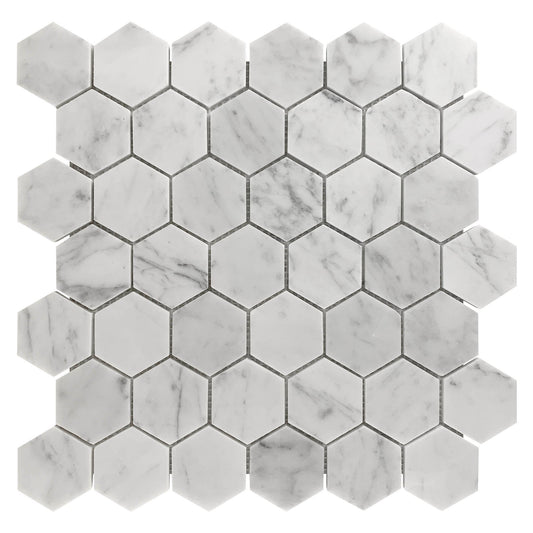 Carrara White Marble 48x48mm Hexagon Mosaic