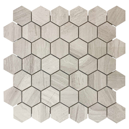 Wooden White Marble 48x48mm Hexagon Mosaic