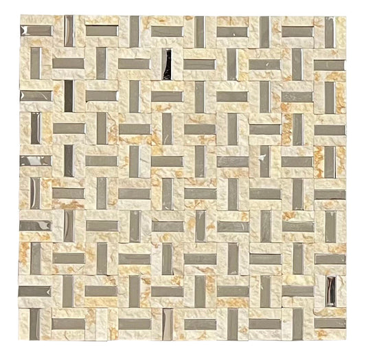 Sunny Beige Split Mix Silver Stainless Steel Mosaic